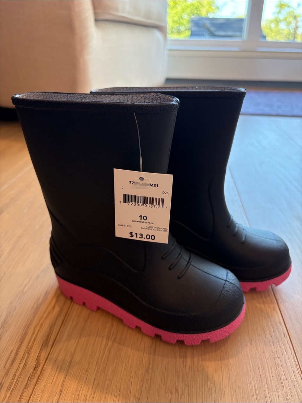 NWT George Black Kids Rain Boots with Pink Outsoles